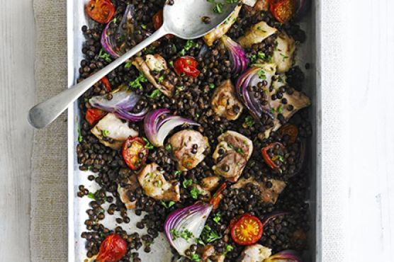 Chicken & cherry tomato lentils