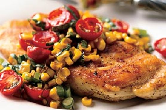 Chicken Paillards with Tomato, Basil, and Roasted-Corn Relish