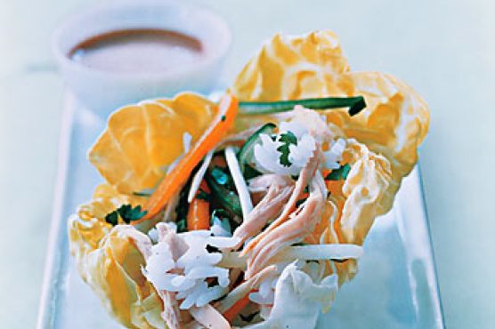 Chicken, Rice, and Mango in Lettuce Wraps