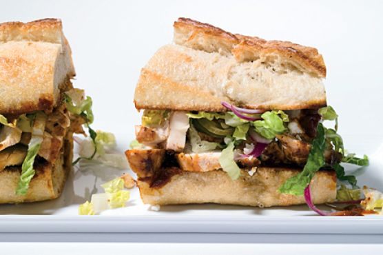 Chicken Sandwiches with Chiles, Cheese and Romaine Slaw