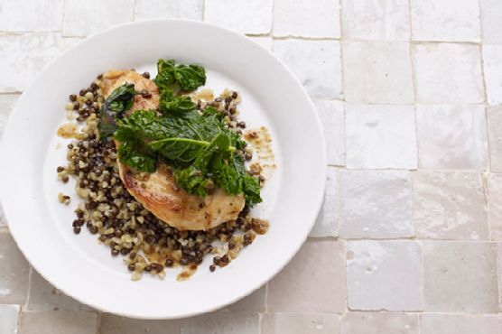 Chicken with Kale and Freekeh-Lentil Pilaf