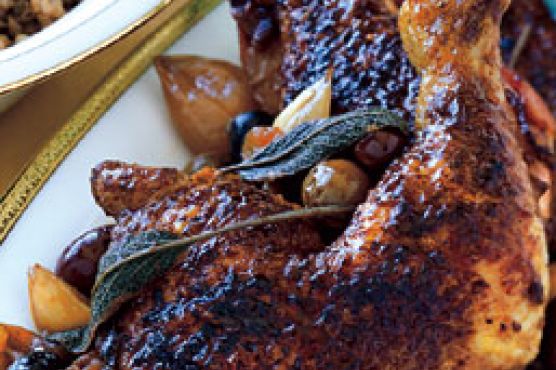 Chicken with Olives, Caramelized Onions, and Sage