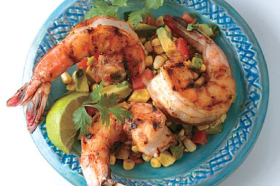 Chile-Rubbed Shrimp with Avocado Corn Cocktail