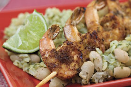 Chili-and-Lime Grilled Shrimp With Seasoned White Beans and Rice
