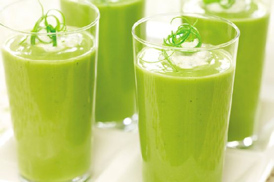 Chilled Avocado Soup with Roasted Poblano Cream