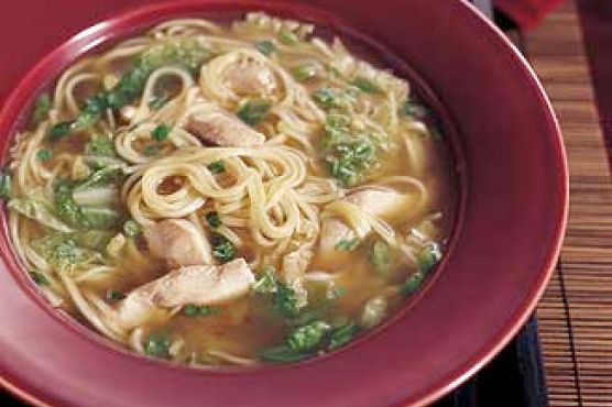 Chinese Chicken Noodle Soup with Sesame and Green Onions