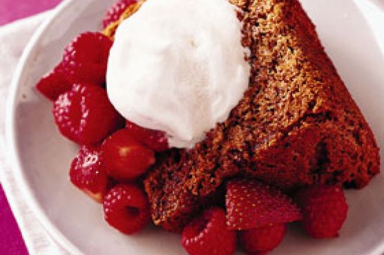 Chocolate Angel Food Cake with Fruit and Maple Yogurt