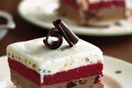 Chocolate-Cherry, Pistachio, and Raspberry Ice Cream Cake