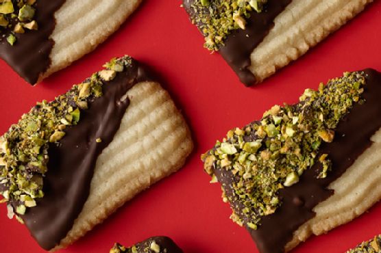 Chocolate-Dipped Spritz Washboards with Pistachios