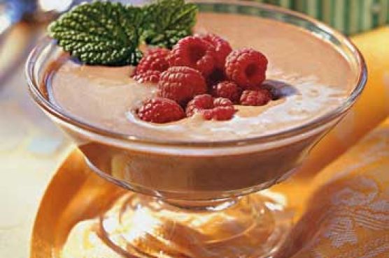 Chocolate-Frangelico Crème Anglaise Coupes with Fresh Raspberries