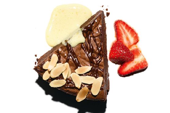 Chocolate Truffle Pie with Orange-Champagne Sabayon and Strawberries