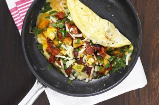 Chorizo, potato & cheese omelette