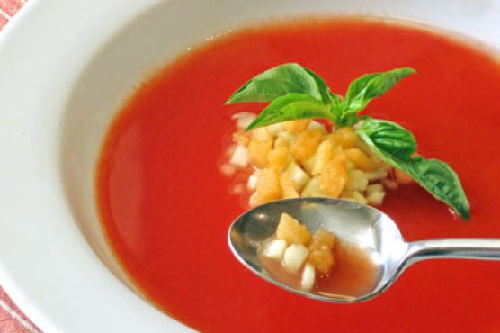 Cold Tomato Soup with Cucumber and Cantaloupe