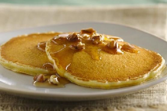 Corn Bread Pancakes with Butter-Pecan Syrup