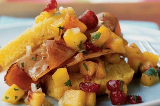 Corn Bread Shortcake with Ham and Fresh Peach Salsa
