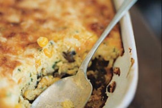 Corn Custard with Chorizo and Mushrooms