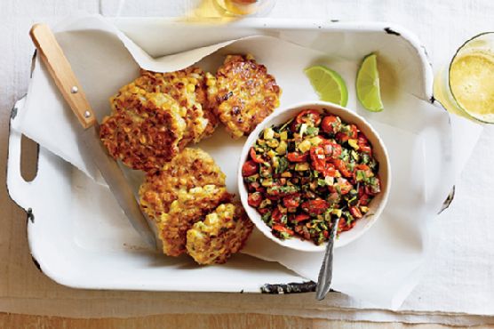 Corn Fritters with Spicy Zucchini Salsa