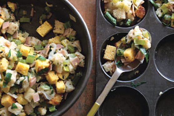 Cornbread Stuffing Muffins with Ham and Sage
