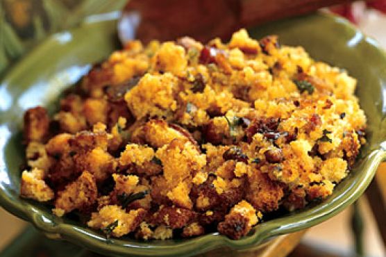 Cornbread Stuffing with Ham, Chestnuts, and Sage