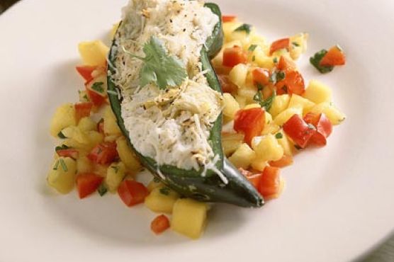 Crab-Stuffed Poblano Chiles With Mango Salsa