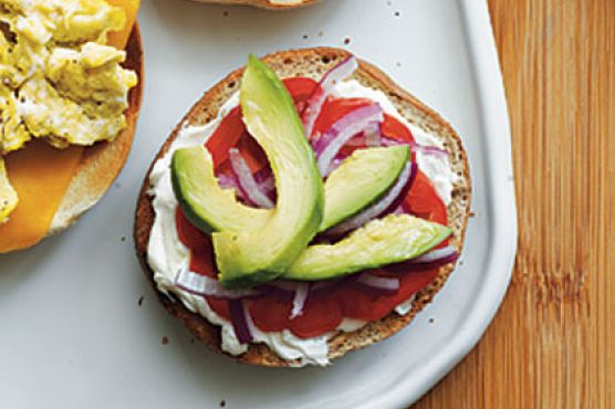 Cream Cheese, Tomato, Red Onion, and Avocado Bagel