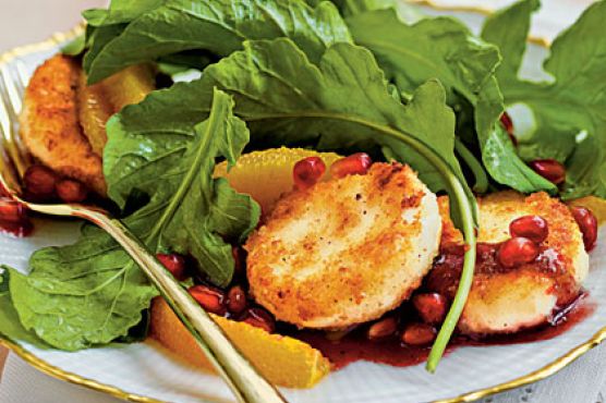Crispy Goat Cheese-Topped Arugula Salad with Pomegranate Vinaigrette
