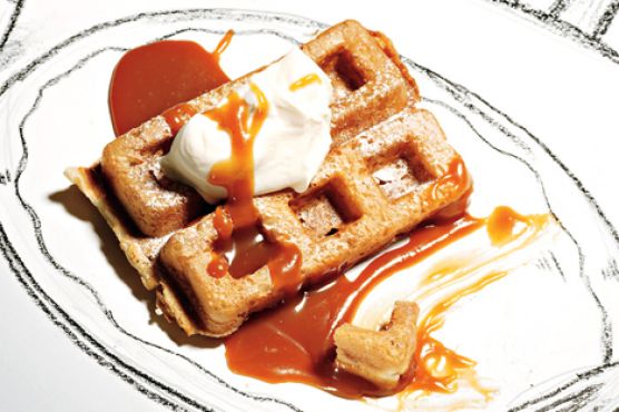 Crispy Waffles with Salted Caramel Coulis