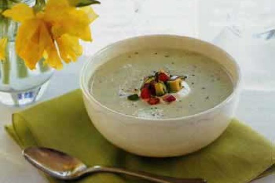 Cucumber and Avocado Soup with Tomato and Basil Salad