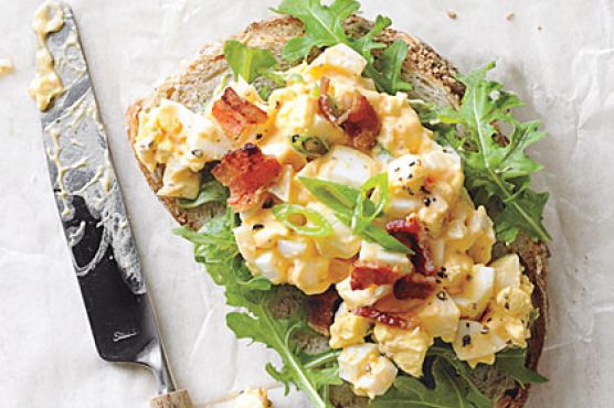 Egg Salad Sandwiches with Bacon and Sriracha