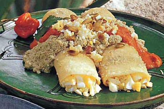 Egg Tacos with Pumpkin-Seed and Tomato-Habanero Sauces