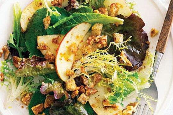 Fall Green Salad with Apples, Nuts, and Pain d'Épice Dressing