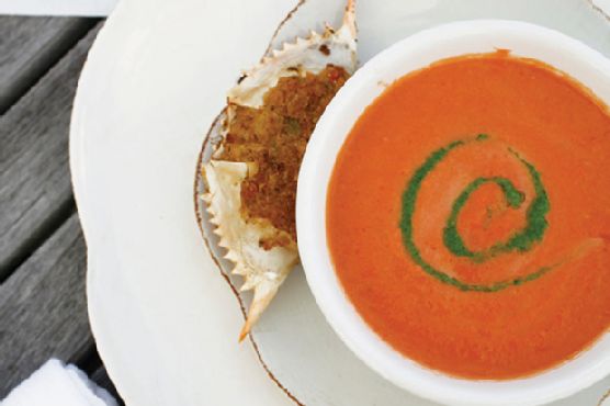 Farmstand Tomato Soup with Arugula Pesto