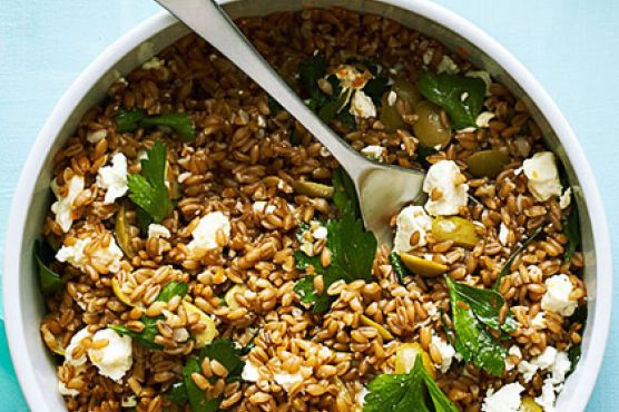 Farro, Green Olive, and Feta Salad