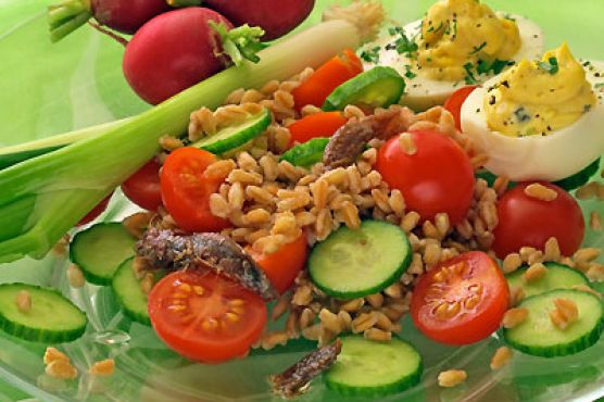 Farro & Tomato Salad with Basil & Anchovies