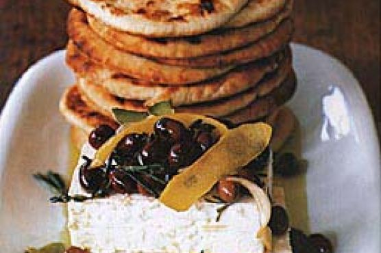 Feta and Marinated Niçoise Olives with Grilled Pitas
