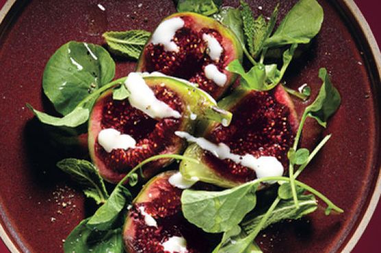 Fig Salad with Goat's Milk Yogurt and Pepper Cress