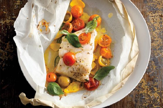 Fish Fillets with Tomatoes, Squash, and Basil