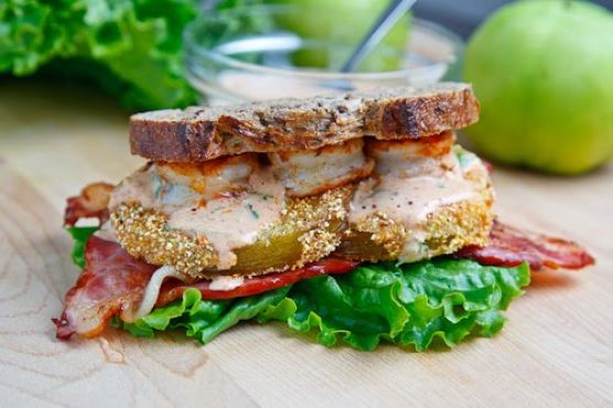 Fried Green Tomato BLT with Shrimp Remoulade