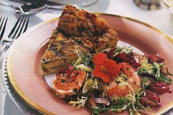 Frisée, Radicchio and Mixed Green Salad with Shrimp and Mushrooms