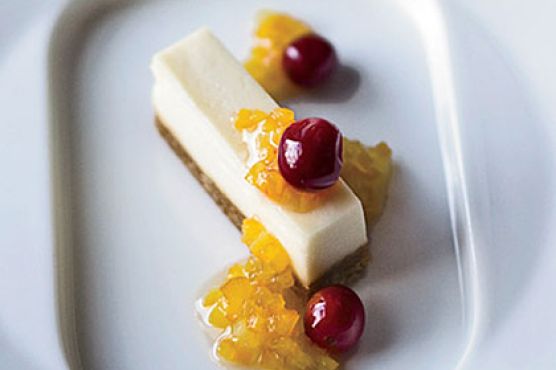 Goat Cheese Cheesecake with Honeyed Cranberries