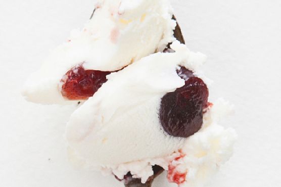 Goat Cheese Ice Cream with Roasted Red Cherries