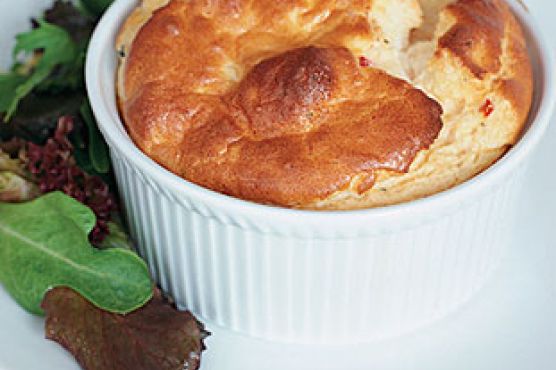 Goat Cheese, Sun-Dried Tomato, and Roasted Garlic Souffles