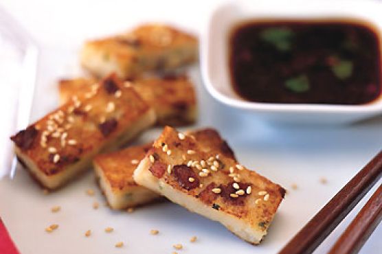 Golden Crisp Daikon Cake with Spicy Herb Soy Sauce