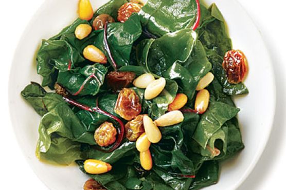 Golden Raisins and Pine Nuts Swiss Chard