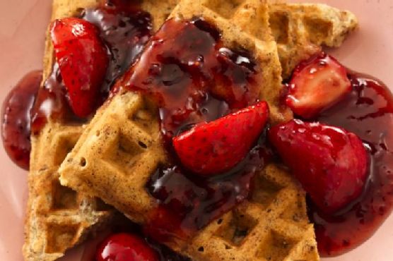 Granola-Whole Wheat Waffles with Double-Berry Sauce