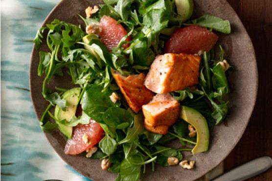 Grapefruit and Avocado Salad With Seared Salmon