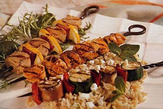 Greek-Style Vegetable Kebabs with Orzo and Feta