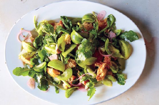 Green Panzanella with Pickled Shallot
