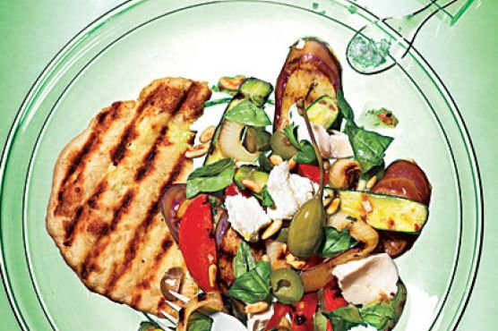 Grilled Caponata Salad with Grilled Flatbreads