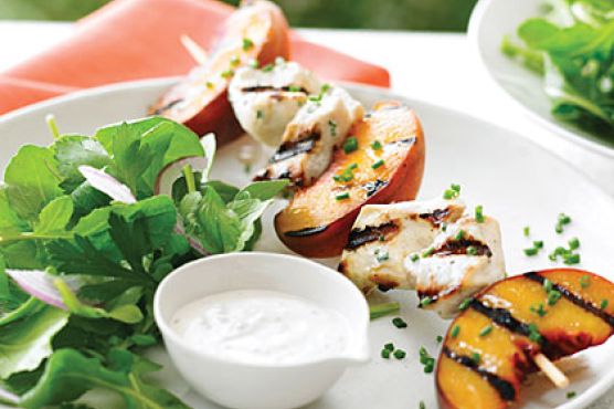 Grilled Chicken and Peach Kebab Salad